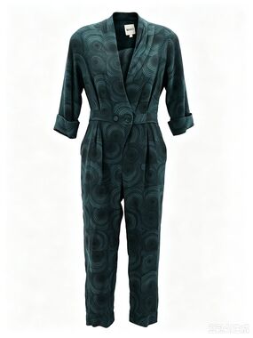 WHiT Ovi Teal Patterned Long Sleeve Jumpsuit
